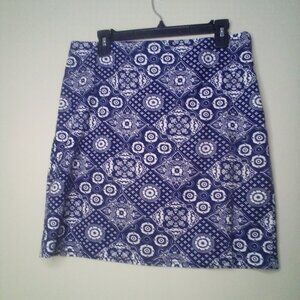 Talbots Skirt Women 8 Straight Short Side Zip Pattern Blue